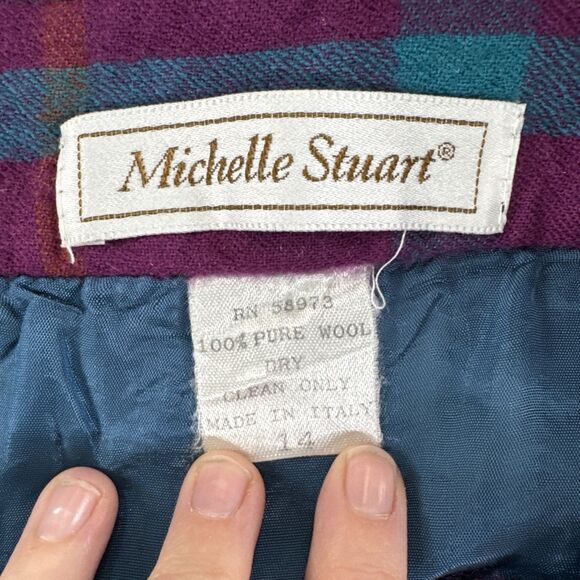 Vintage Pleated Plaid Wool Midi Skirt Purple Teal Pink Lined Fall Winter Skirt - Picture 7 of 7